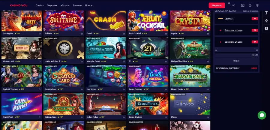 Selección de títulos “YourGames” que doblan el monto de tu apuesta.