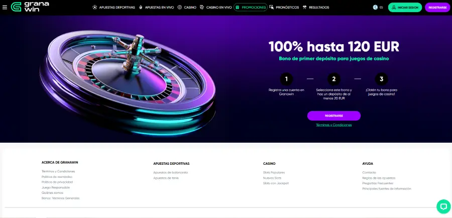 Bono de bienvenida del casino online Granawin.