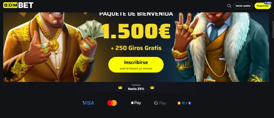 Selección de medios de pago de BDMBet con tarjetas de débito Visa y Mastercard.