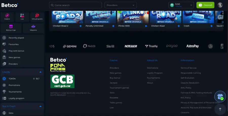 Betico es un casino online con Neteller.