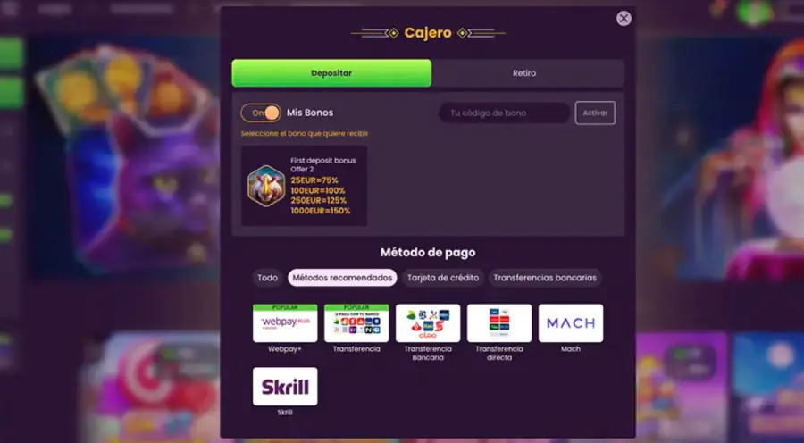Bizzo Casino tiene a Skrill entre sus métodos de pago. 