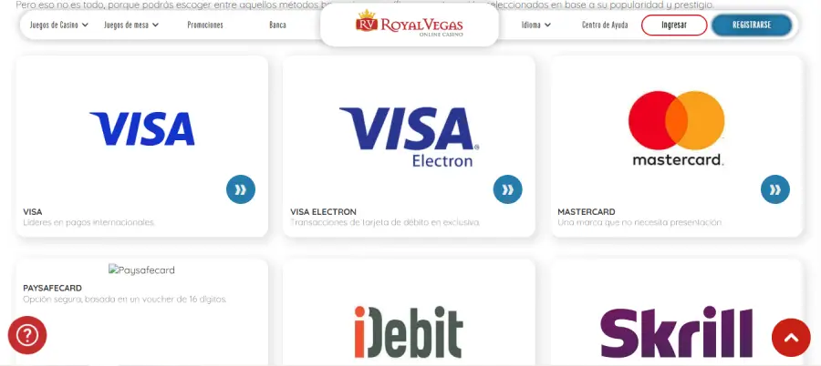  Royal Vegas dispone de pagos con tarjeta de débito más exclusivas.
