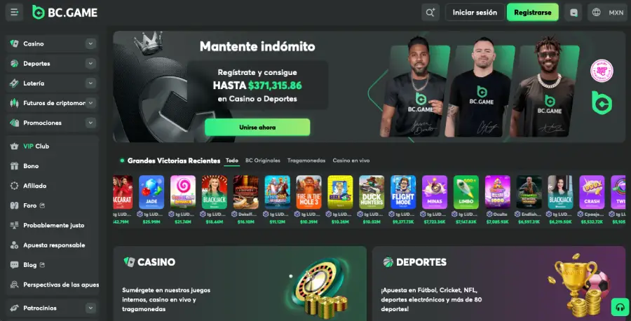 BC.Game es el mejor criptocasin disponible en México. 