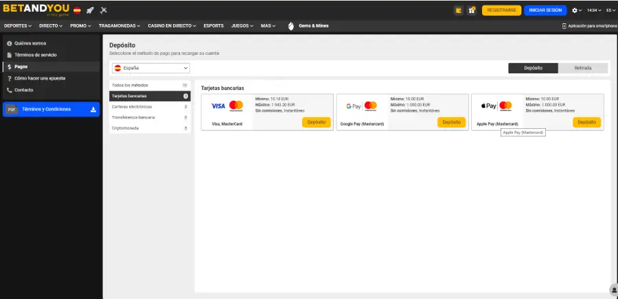 BetAndYou es un casino confiable que acepta Apple Pay. 