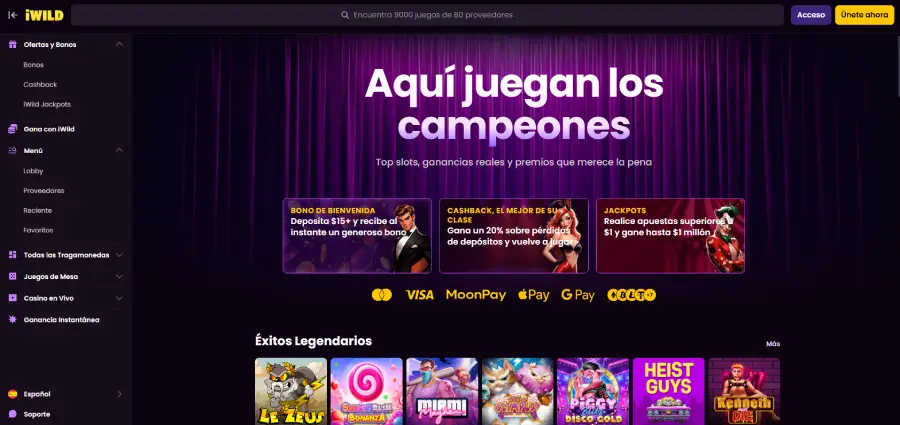 iWild destaca Apple Pay entre sus medios de pago.