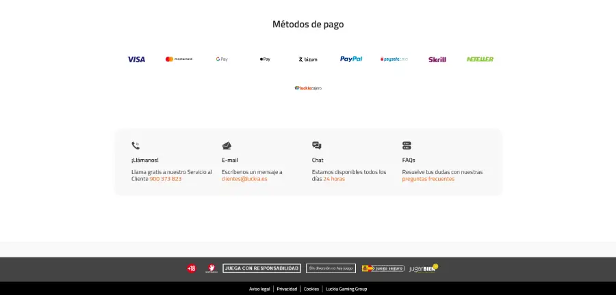 Los métodos de pago de Luckia incluyen PayPal.