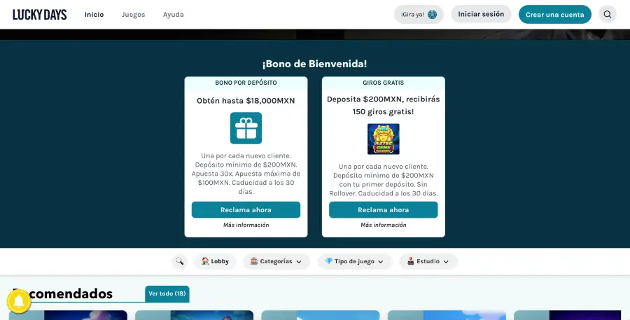 Lucky Days es un casino en línea legal en México. 