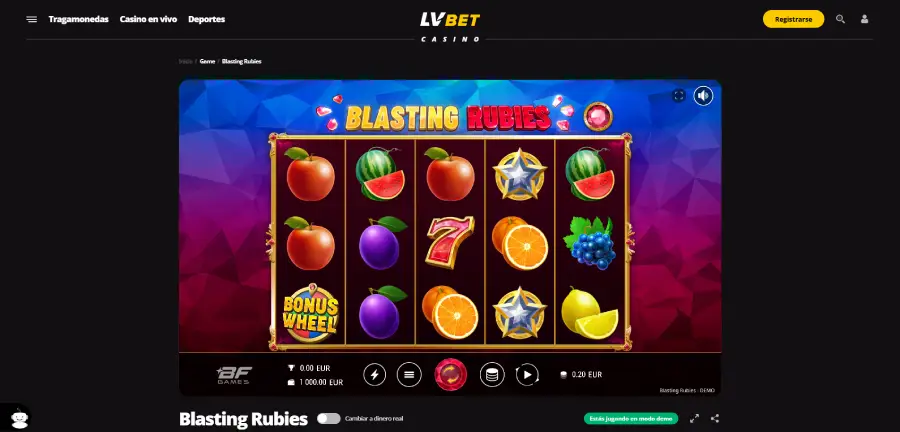 Tragamonedas “Blasting Rubies” del bono de bienvenida de LVBet.