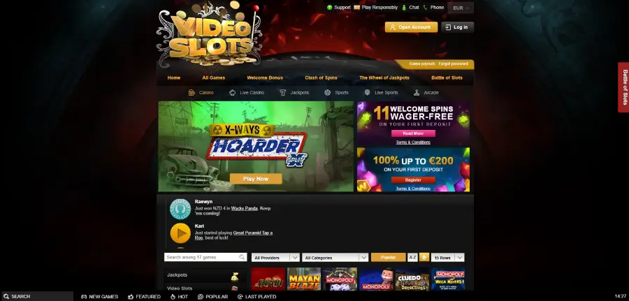 Videoslots tiene un diseño antiguo, pero es un sitio seguro. 