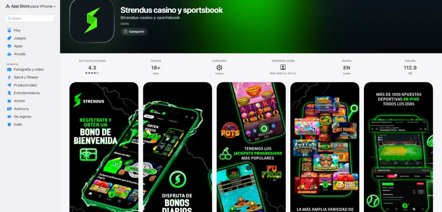 Aplicación nativa de Strendus en la Apple Store.