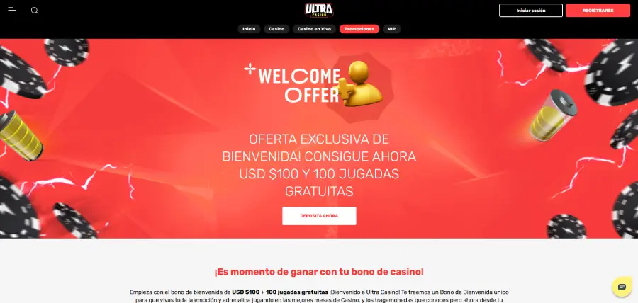 Ultra Casino tiene un bono de bienvenida equilibrado entre lo que ofrece y sus condiciones.