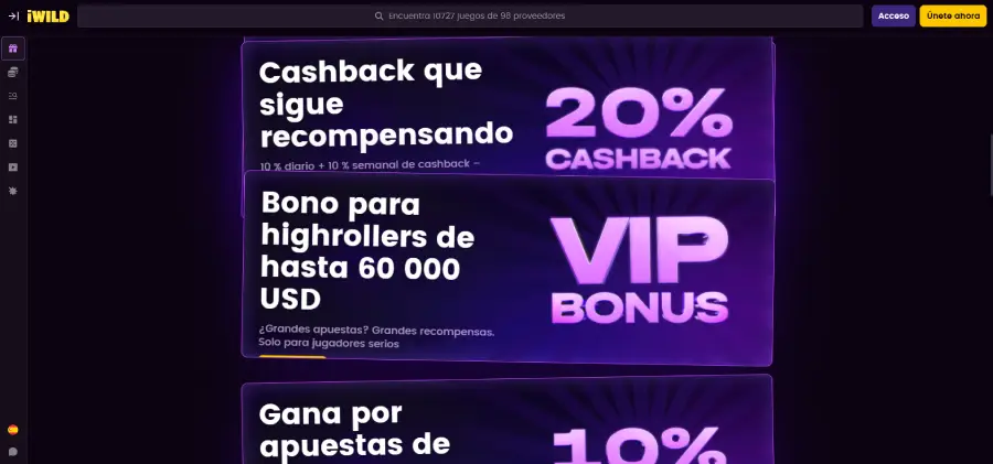 iWild destaca por sus altas ofertas para jugadores avanzados.