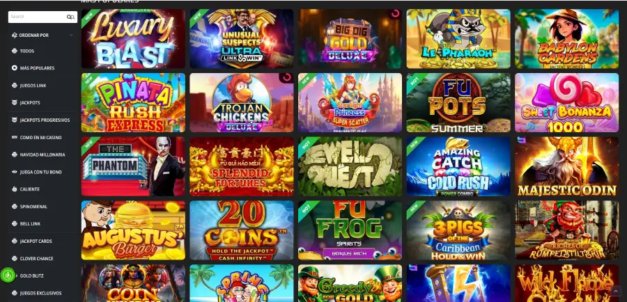 Sección de tragamonedas populares en Strendus.