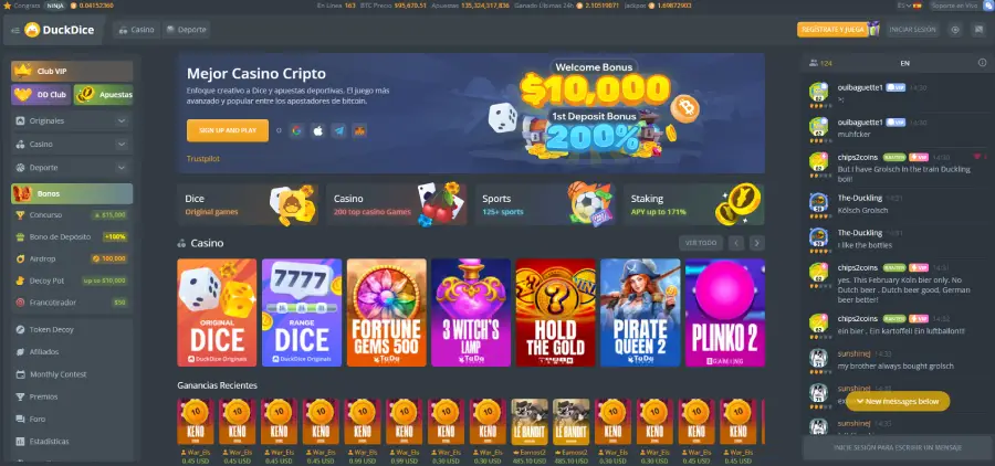 DuckDice es un criptocasino especializado en juegos de dados.